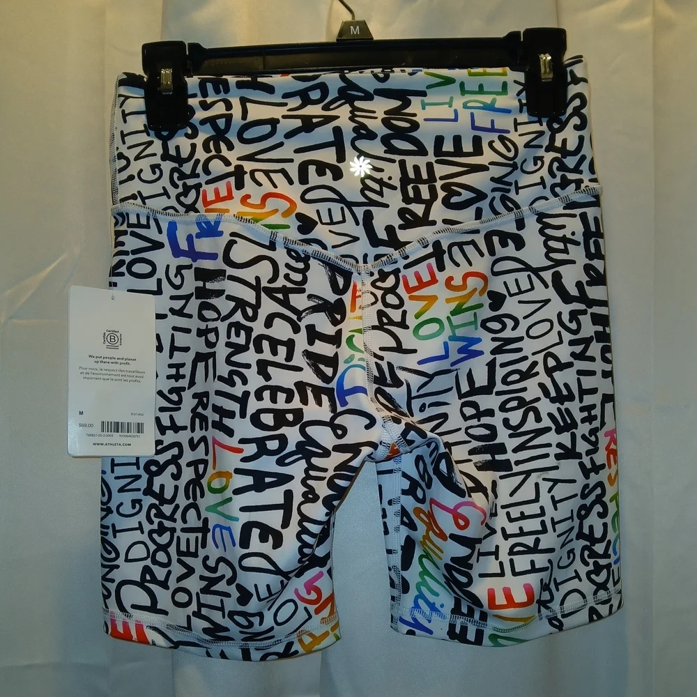 Athleta Multicolor Text Print Shorts - Picture 2 of 3
